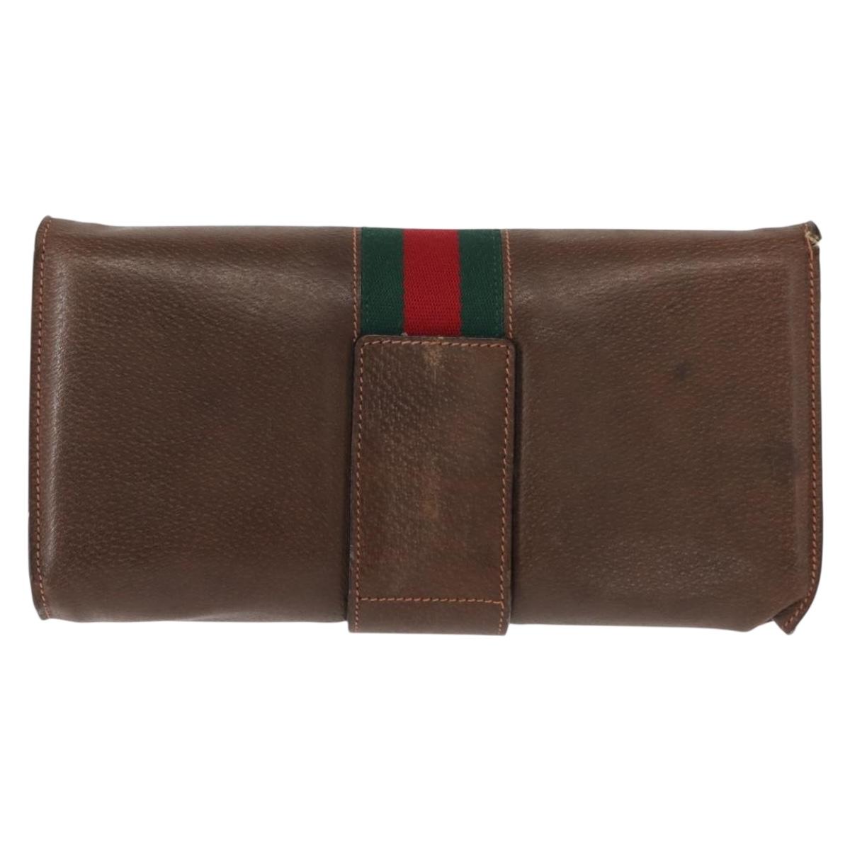 GUCCI Web Sherry Line Chain Shoulder Bag Leather Vintage Brown Gold Auth 148829