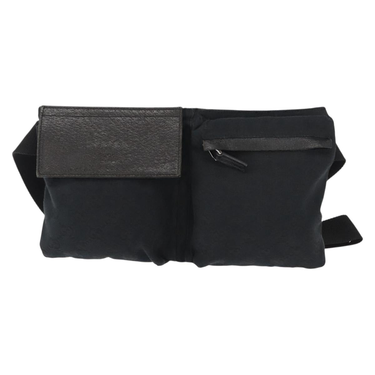 GUCCI GG Canvas Waist bag Black Silver 28566 Auth 148834