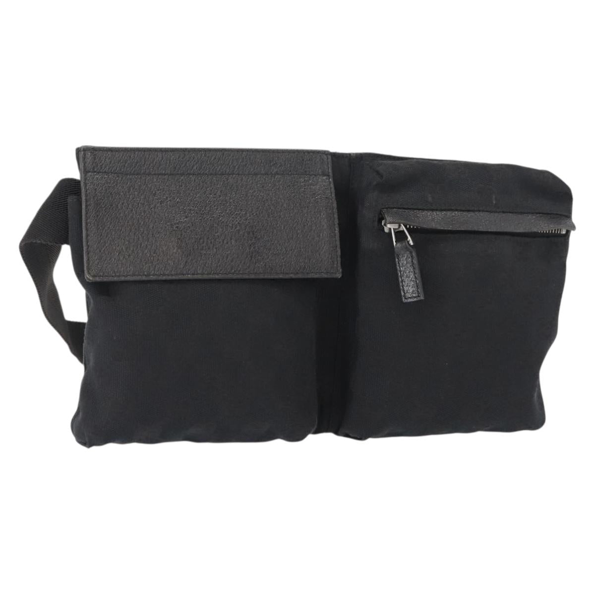 GUCCI GG Canvas Waist bag Black Silver 28566 Auth 148835