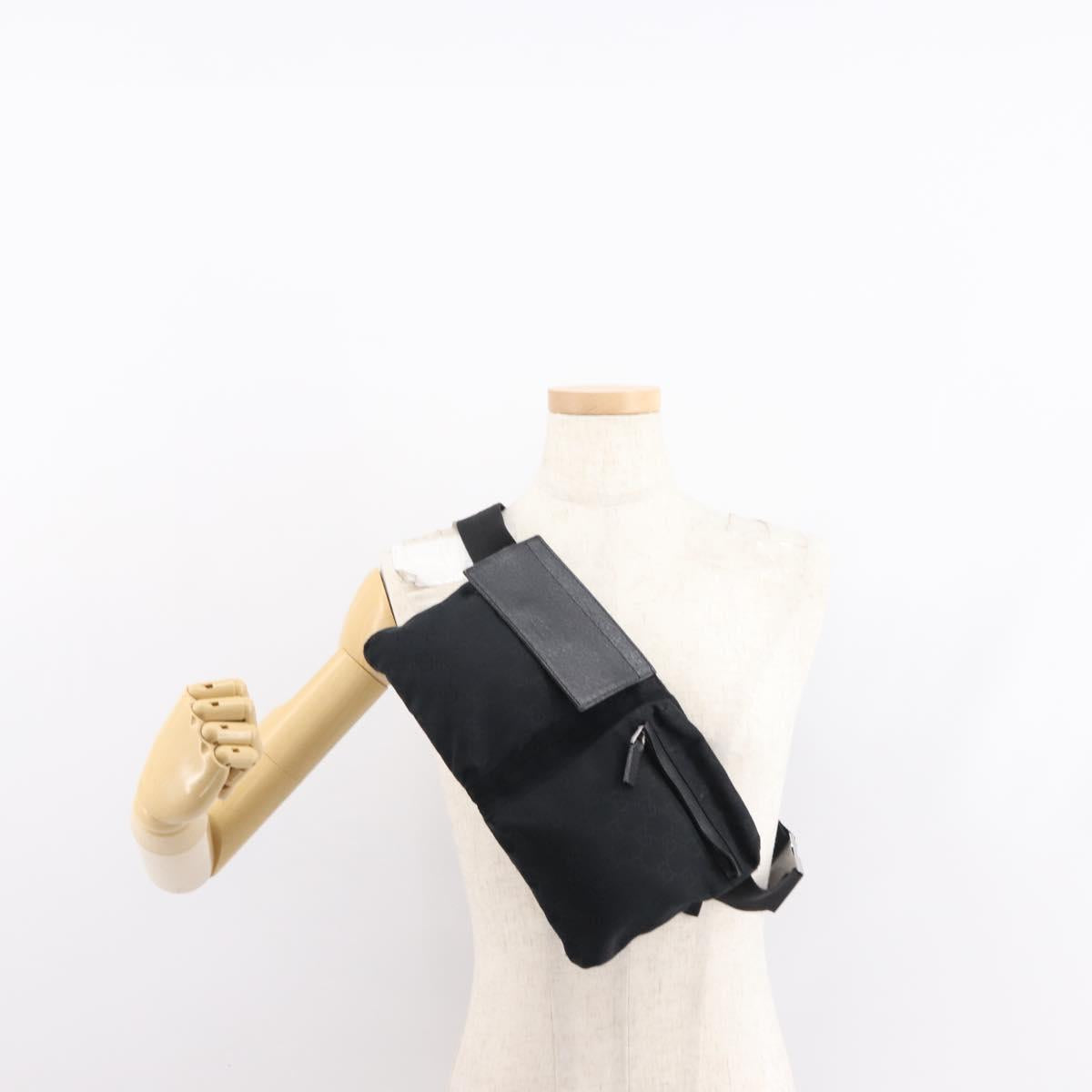 GUCCI GG Canvas Waist bag Black Silver 28566 Auth 148835