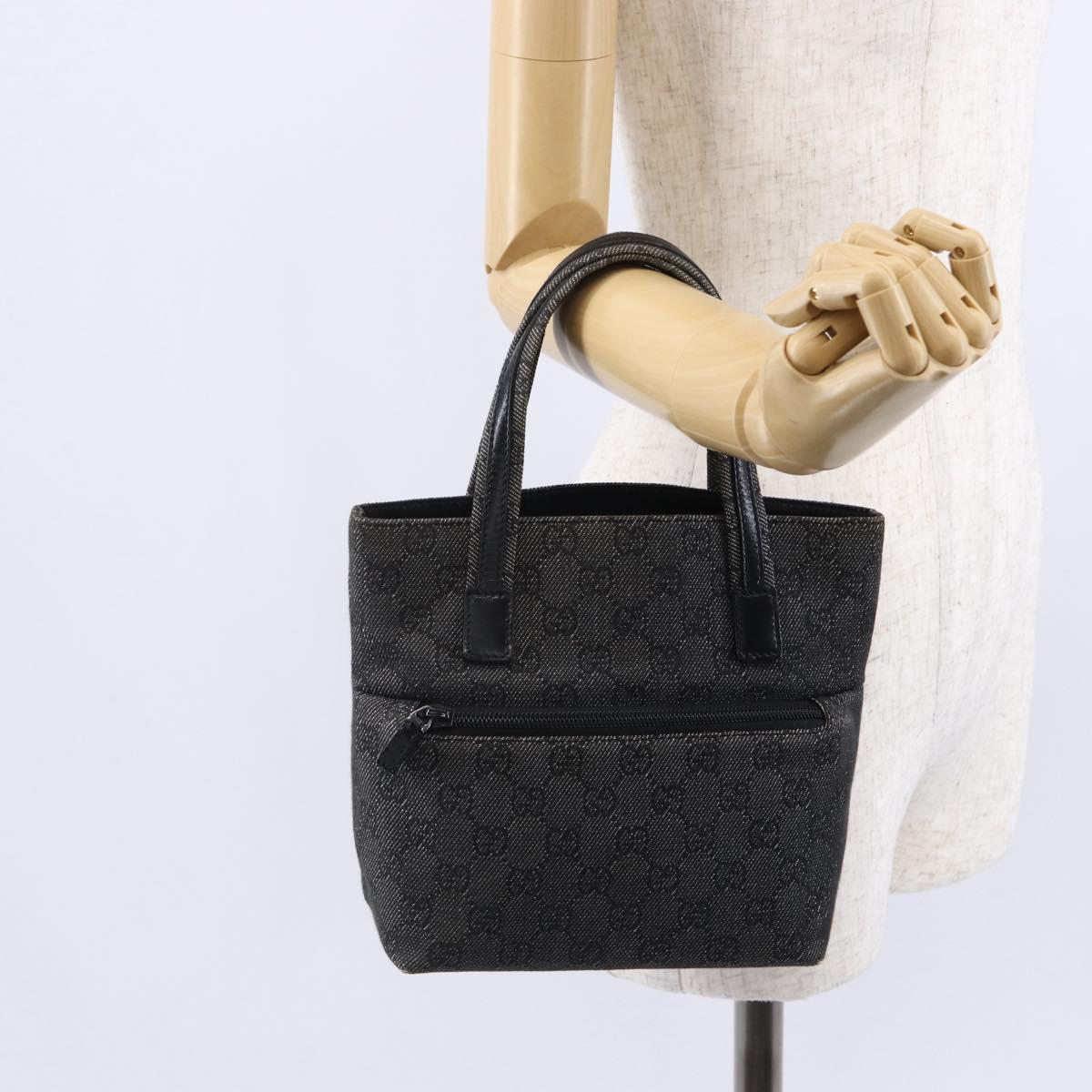 GUCCI GG Canvas Hand Bag Outlet Black Silver 105651 Auth 148837