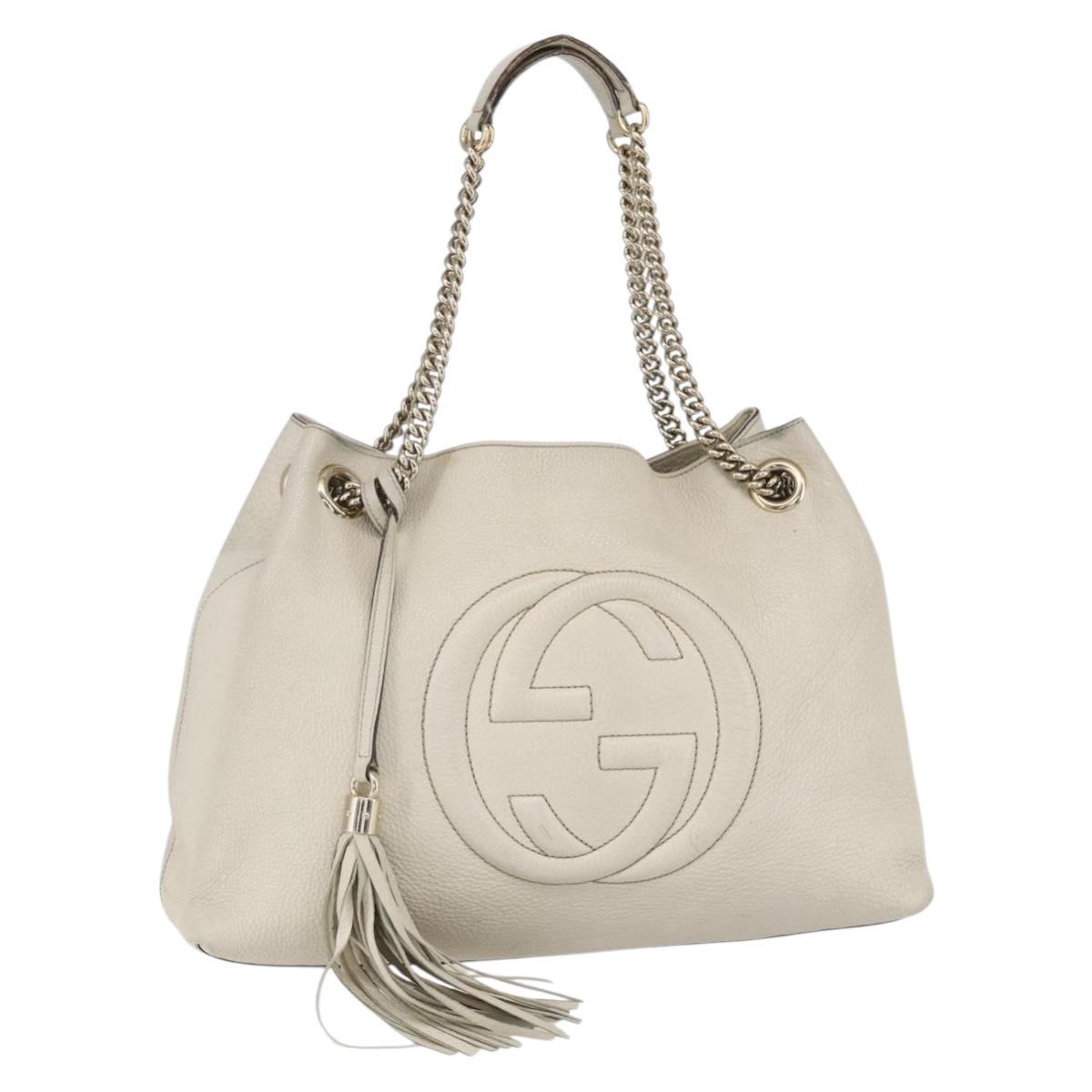 GUCCI Chain Soho Shoulder Bag Leather White Gold 308982 Auth 148838