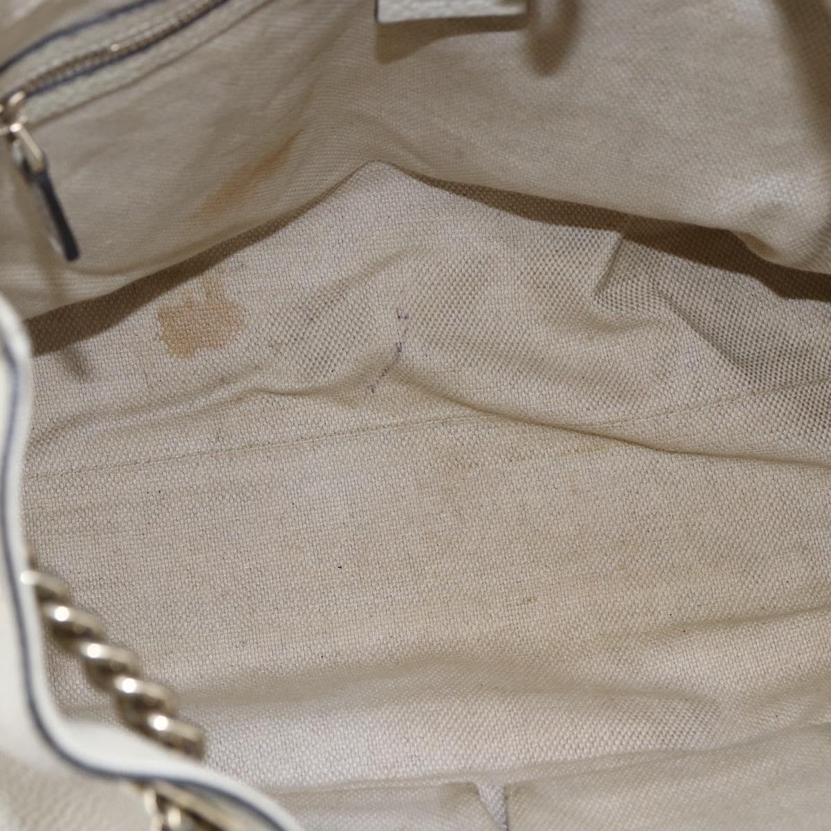 GUCCI Chain Soho Shoulder Bag Leather White Gold 308982 Auth 148838