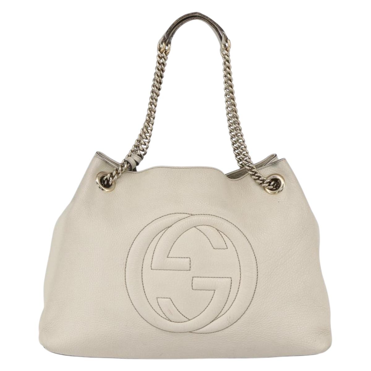 GUCCI Chain Soho Shoulder Bag Leather White Gold 308982 Auth 148838