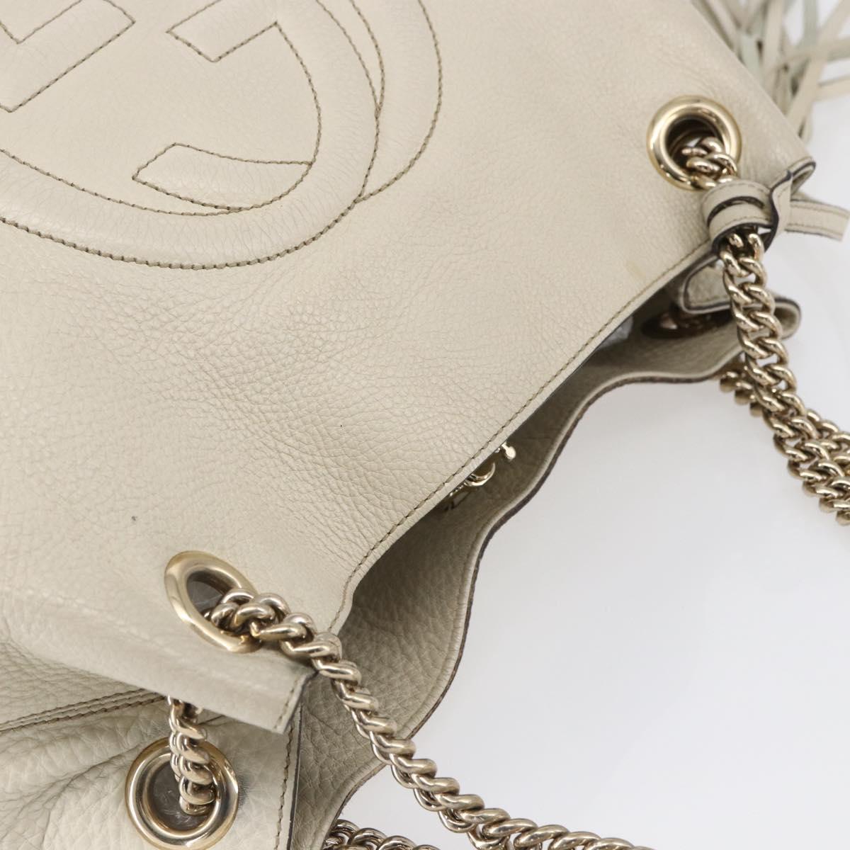 GUCCI Chain Soho Shoulder Bag Leather White Gold 308982 Auth 148838