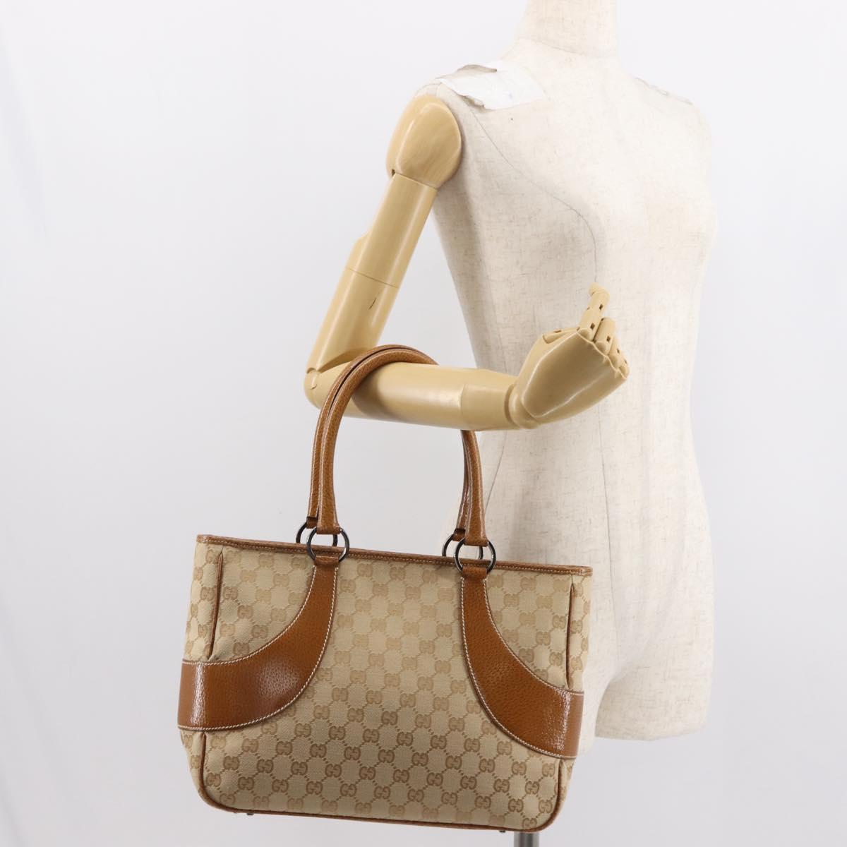 GUCCI GG Canvas Tote Bag Beige Silver 113011 Auth 148839V