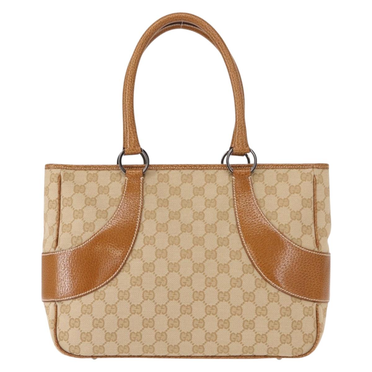 GUCCI GG Canvas Tote Bag Beige Silver 113011 Auth 148839V