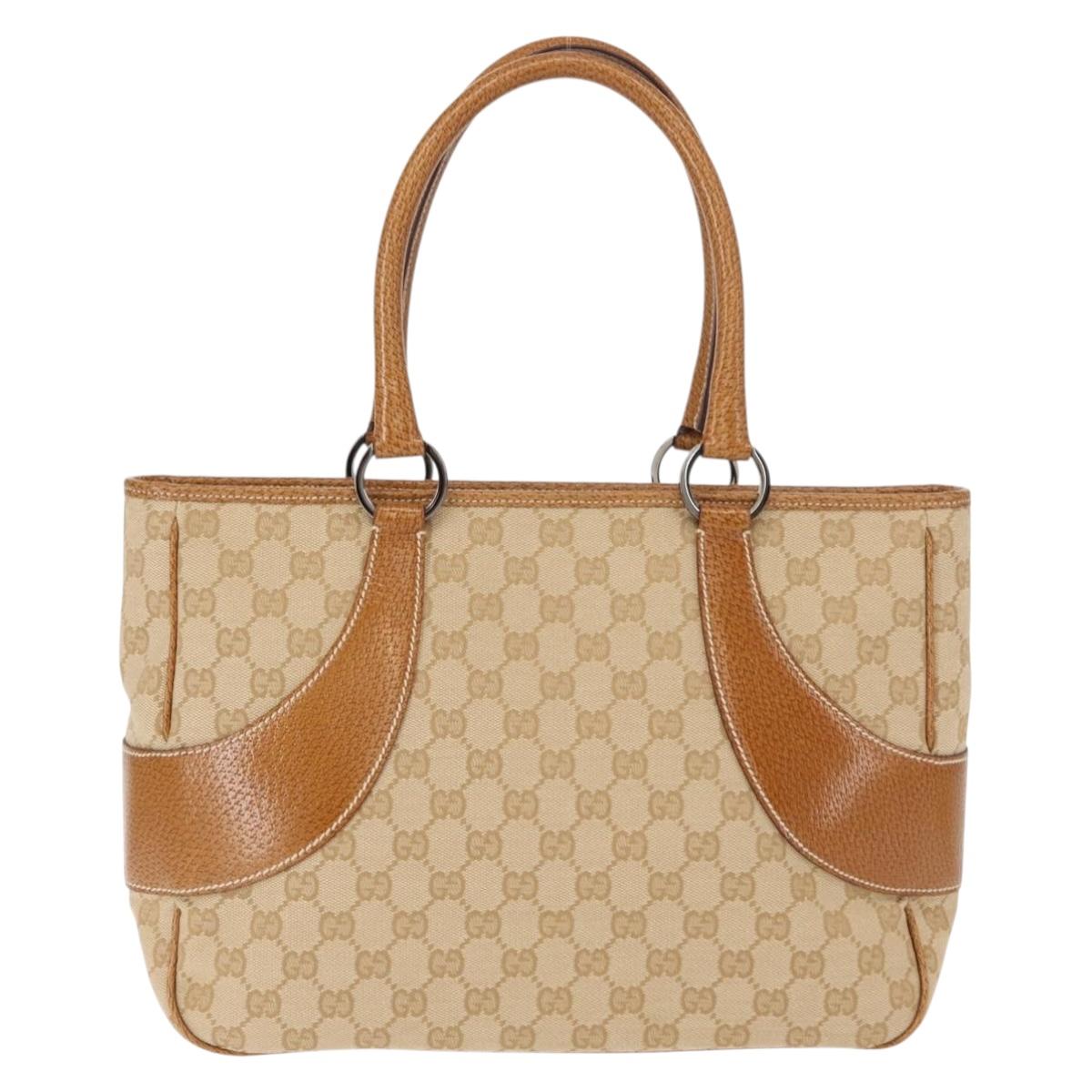 GUCCI GG Canvas Tote Bag Beige Silver 113011 Auth 148839V
