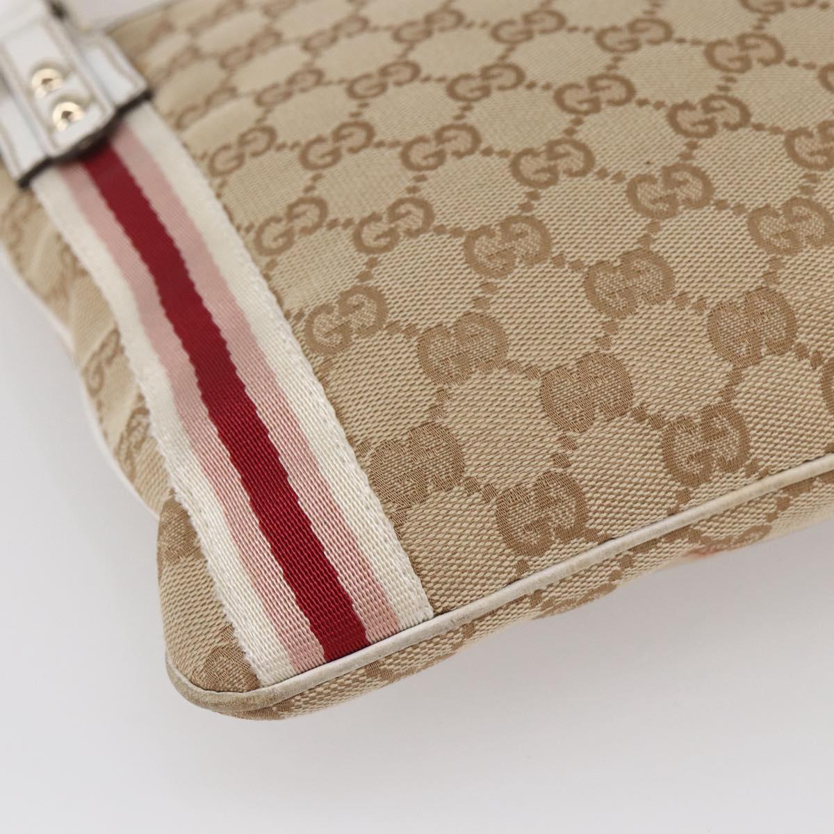 GUCCI GG Canvas Sherry Line Shoulder Bag Beige Gold 144388 Auth 148841