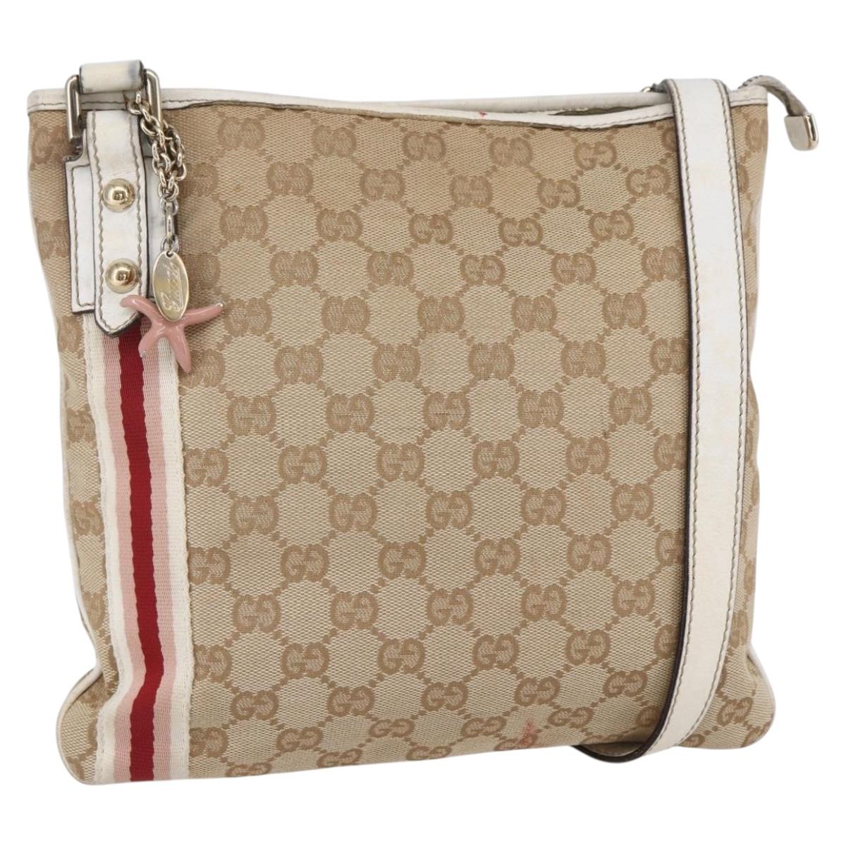 GUCCI GG Canvas Sherry Line Shoulder Bag Beige Gold 144388 Auth 148841