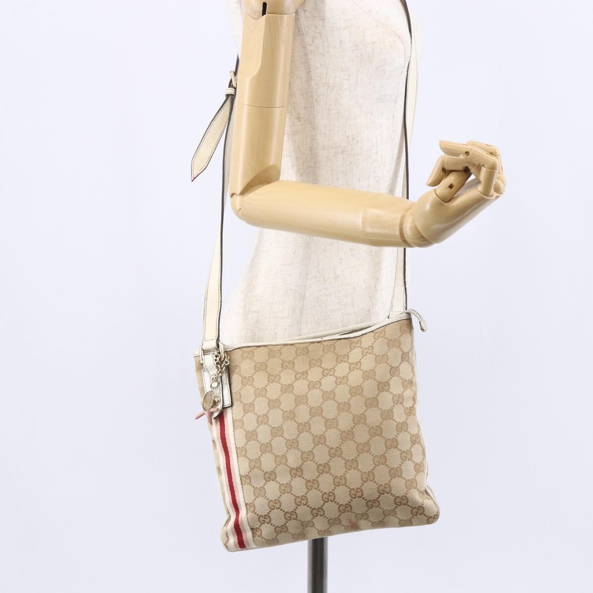 GUCCI GG Canvas Sherry Line Shoulder Bag Beige Gold 144388 Auth 148841