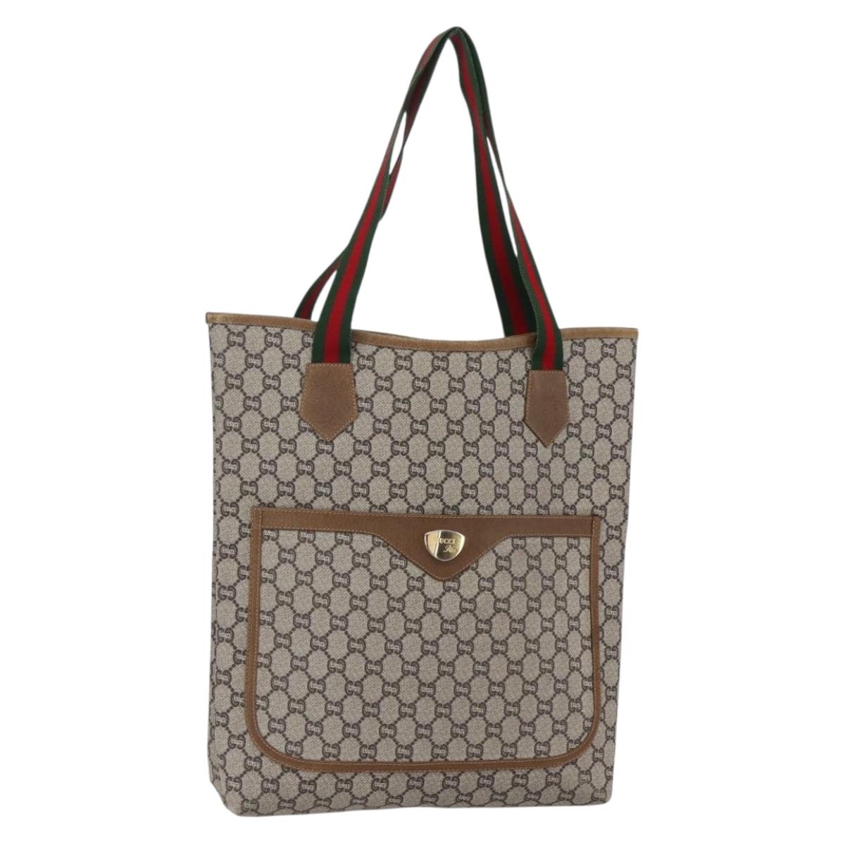 GUCCI GG Plus Supreme Web Sherry Line Tote Bag PVC Beige Red Green Auth 148852