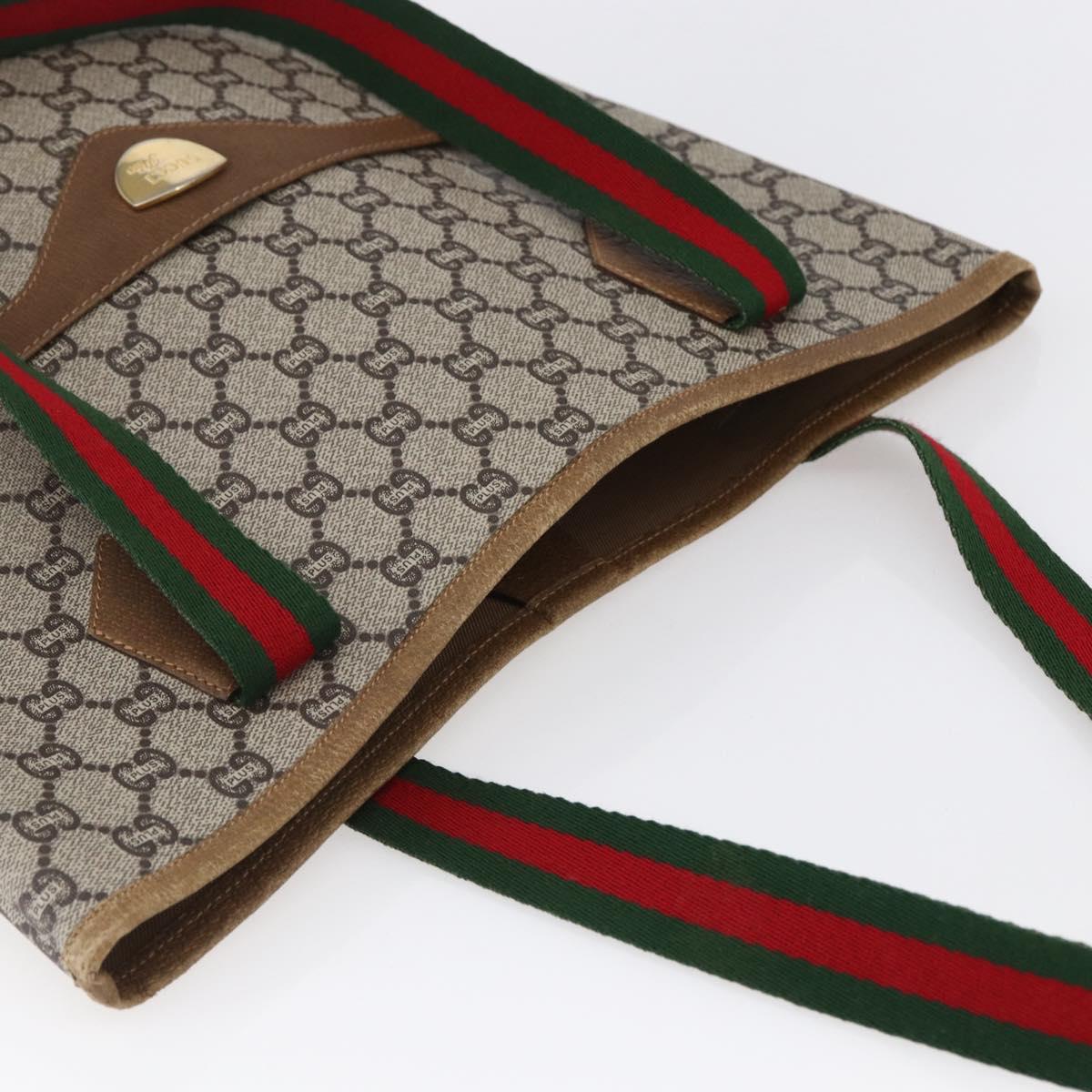 GUCCI GG Plus Supreme Web Sherry Line Tote Bag PVC Beige Red Green Auth 148852