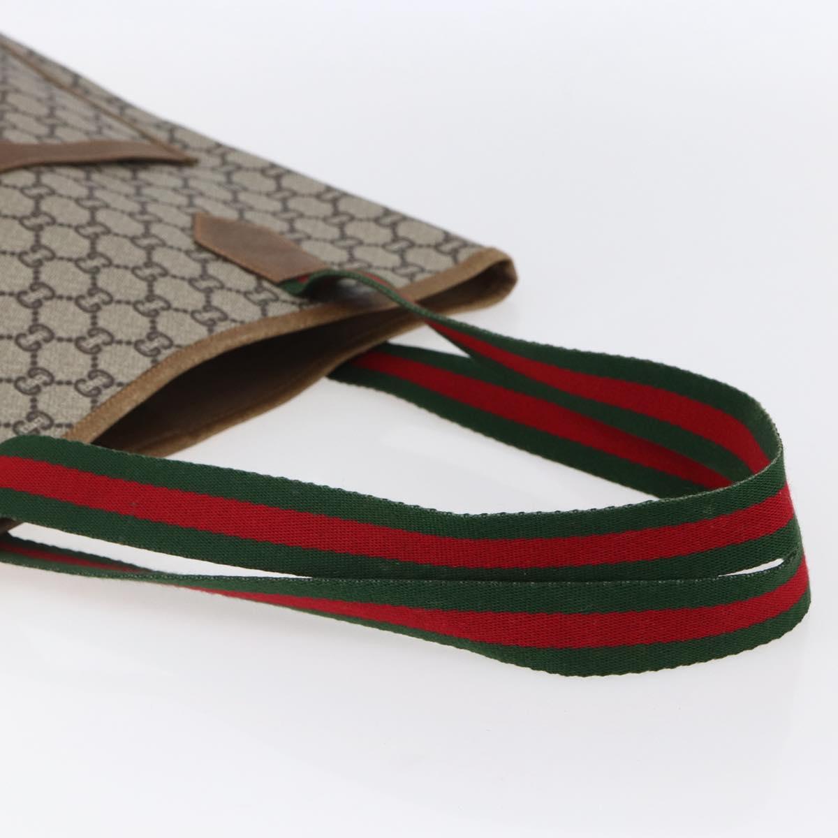 GUCCI GG Plus Supreme Web Sherry Line Tote Bag PVC Beige Red Green Auth 148852
