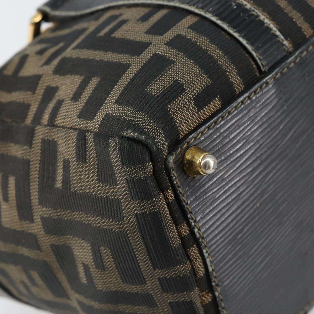 FENDI Zucca Canvas Hand Bag Black Brown Auth 148854