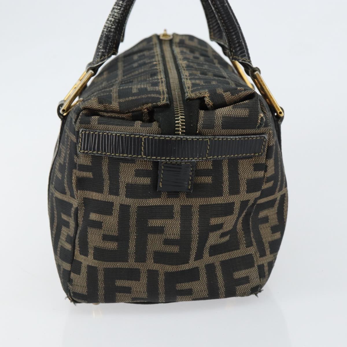 FENDI Zucca Canvas Hand Bag Black Brown Auth 148854
