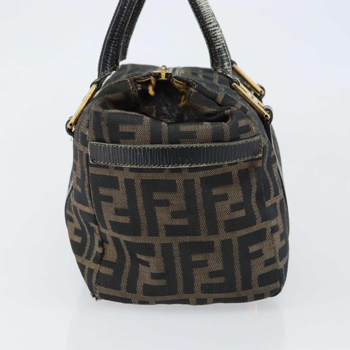 FENDI Zucca Canvas Hand Bag Black Brown Auth 148854