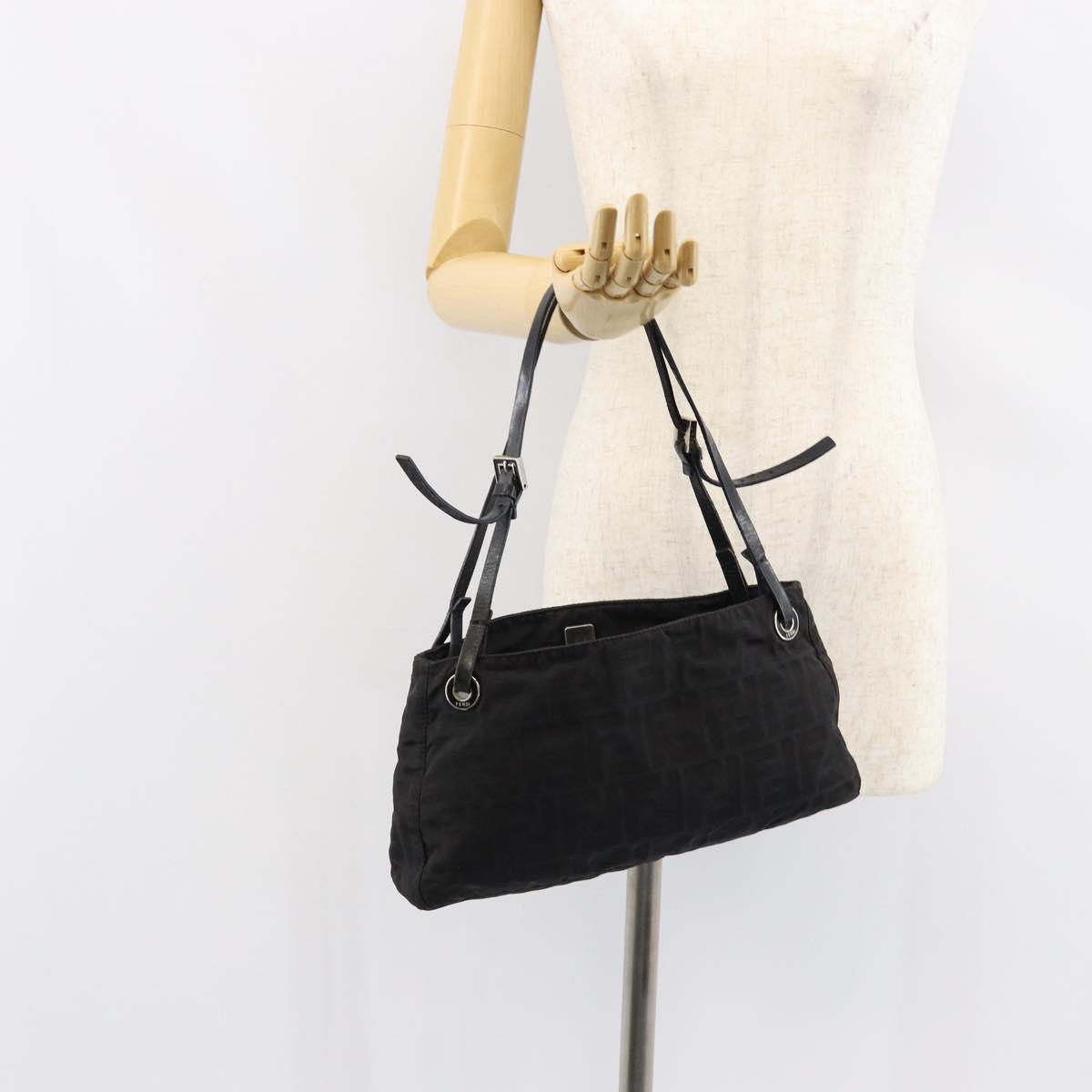FENDI Zucca Canvas Shoulder Bag Black Auth 148857