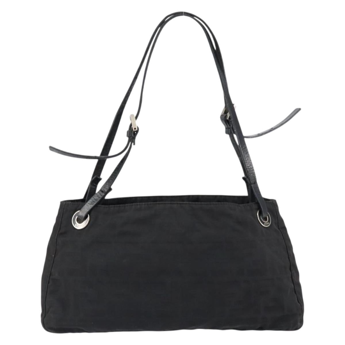 FENDI Zucca Canvas Shoulder Bag Black Auth 148857