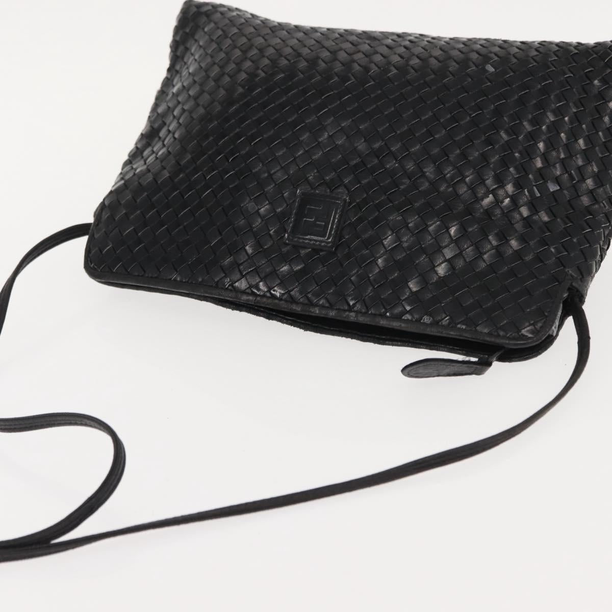 FENDI Shoulder Bag Leather Black Auth 148859