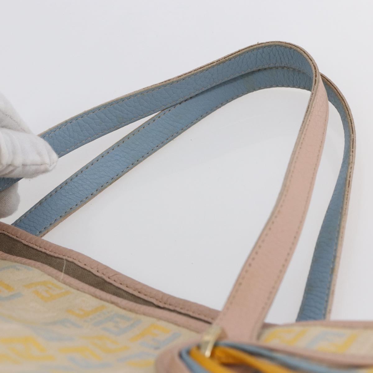 FENDI Zucchino Canvas Tote Bag Multicolor Gold Auth 148860