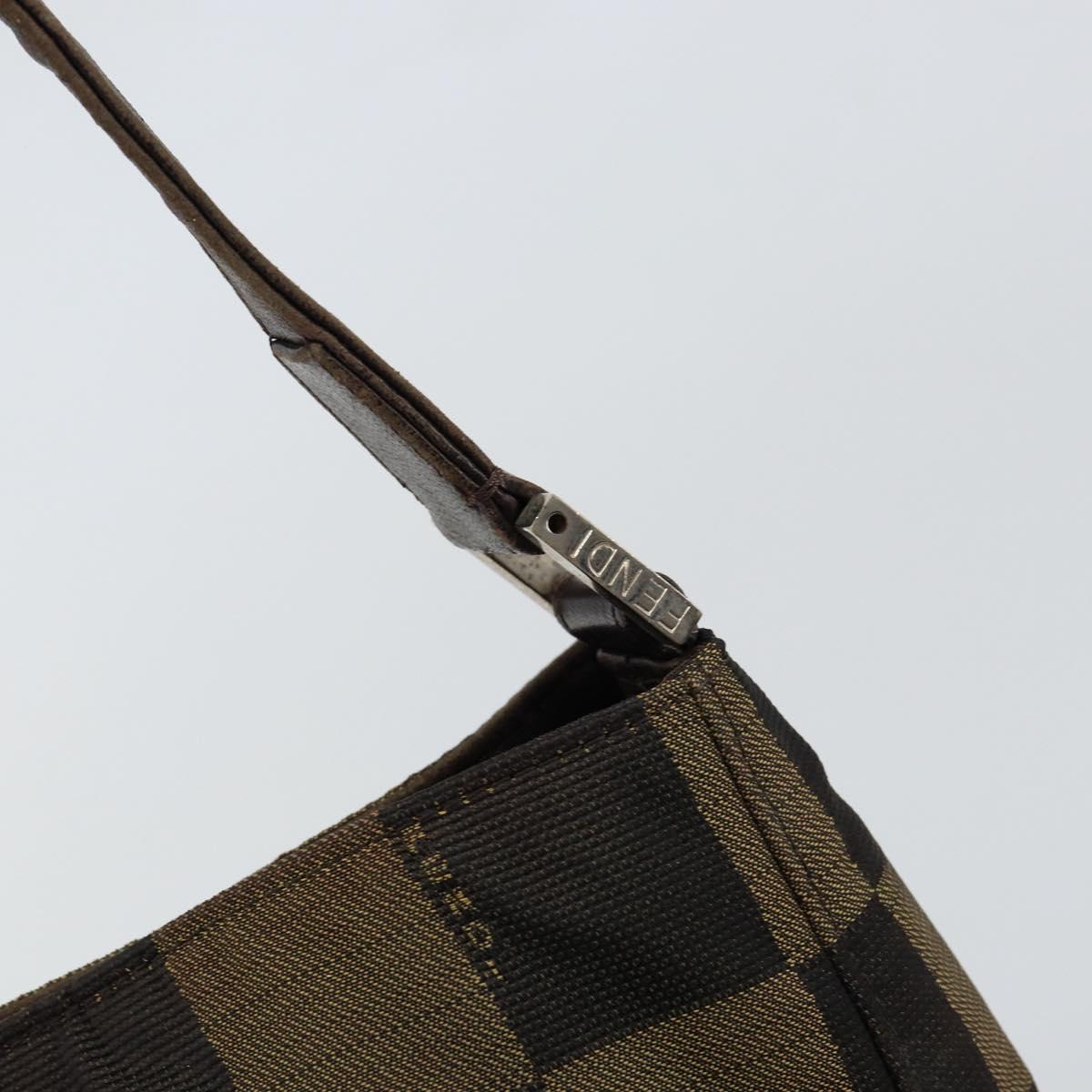 FENDI Pecan Canvas Shoulder Bag Black Brown Auth 148861