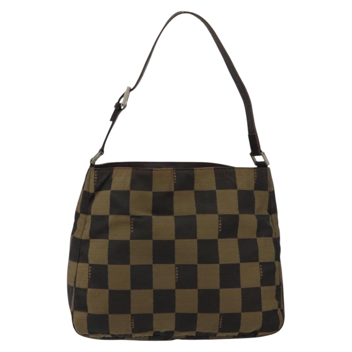 FENDI Pecan Canvas Shoulder Bag Black Brown Auth 148861
