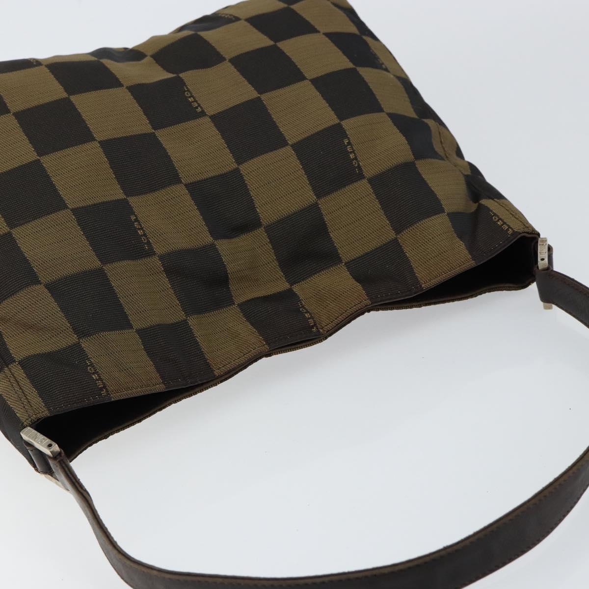 FENDI Pecan Canvas Shoulder Bag Black Brown Auth 148861
