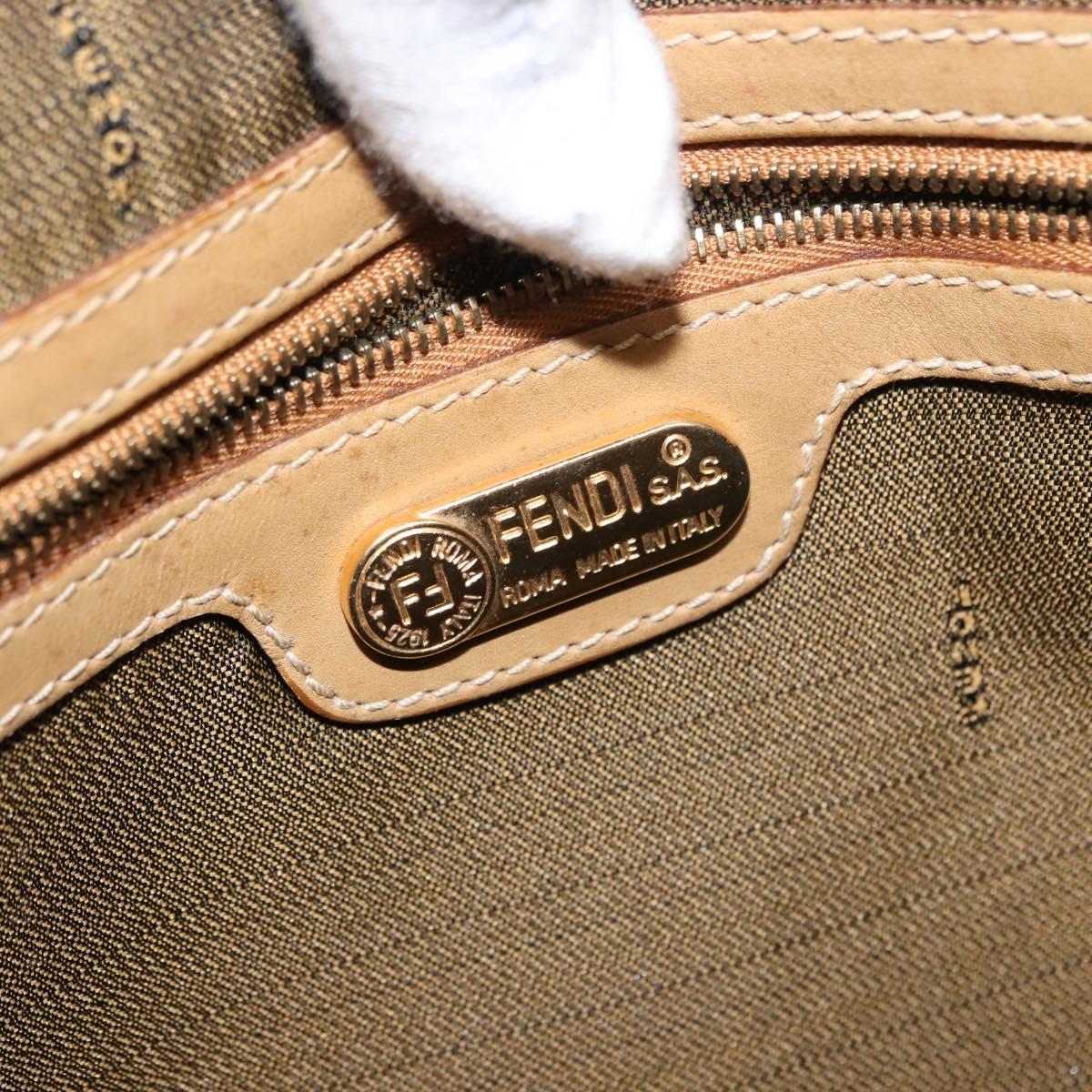 FENDI Shoulder Bag Leather Beige Gold Auth 148863