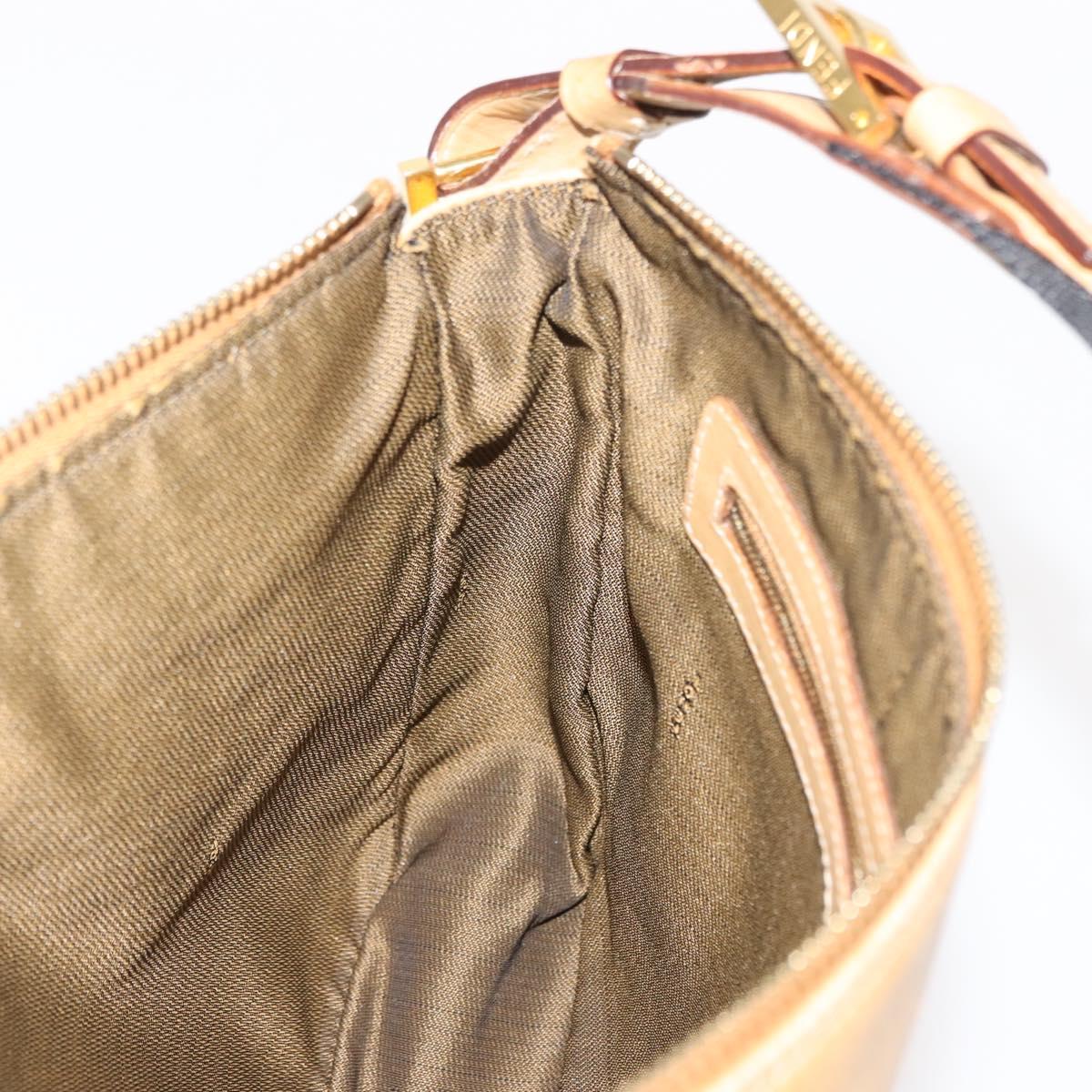 FENDI Shoulder Bag Leather Beige Gold Auth 148863