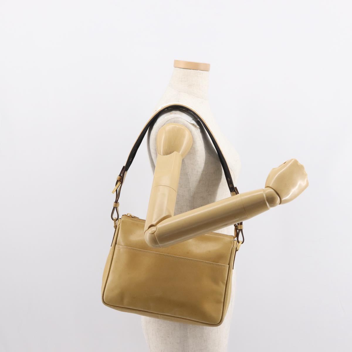 FENDI Shoulder Bag Leather Beige Gold Auth 148863