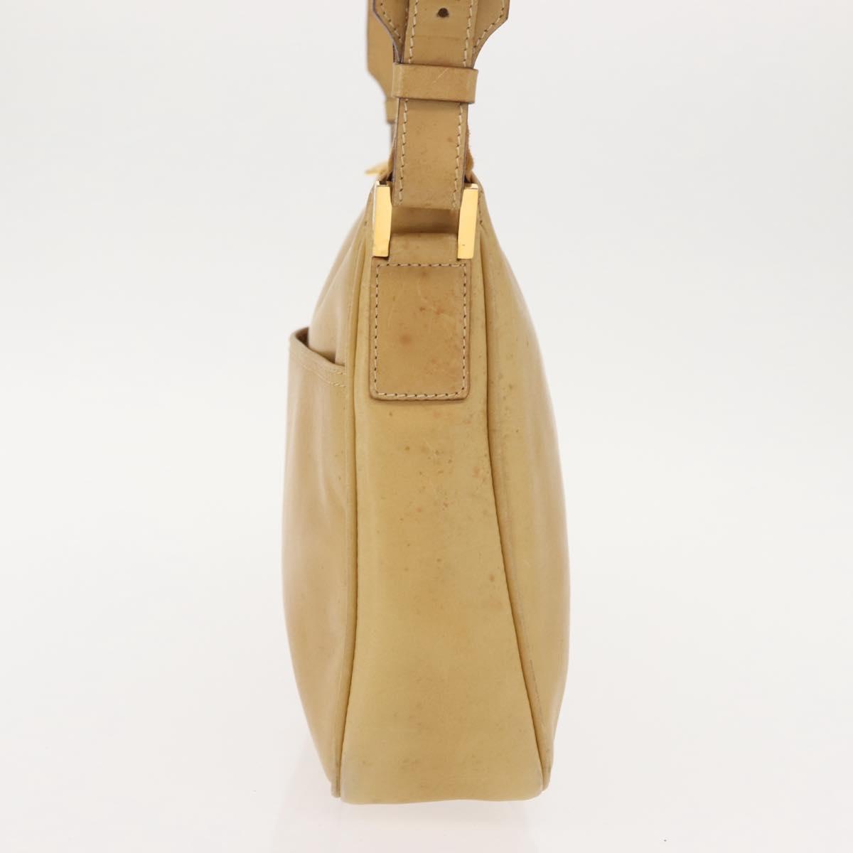 FENDI Shoulder Bag Leather Beige Gold Auth 148863