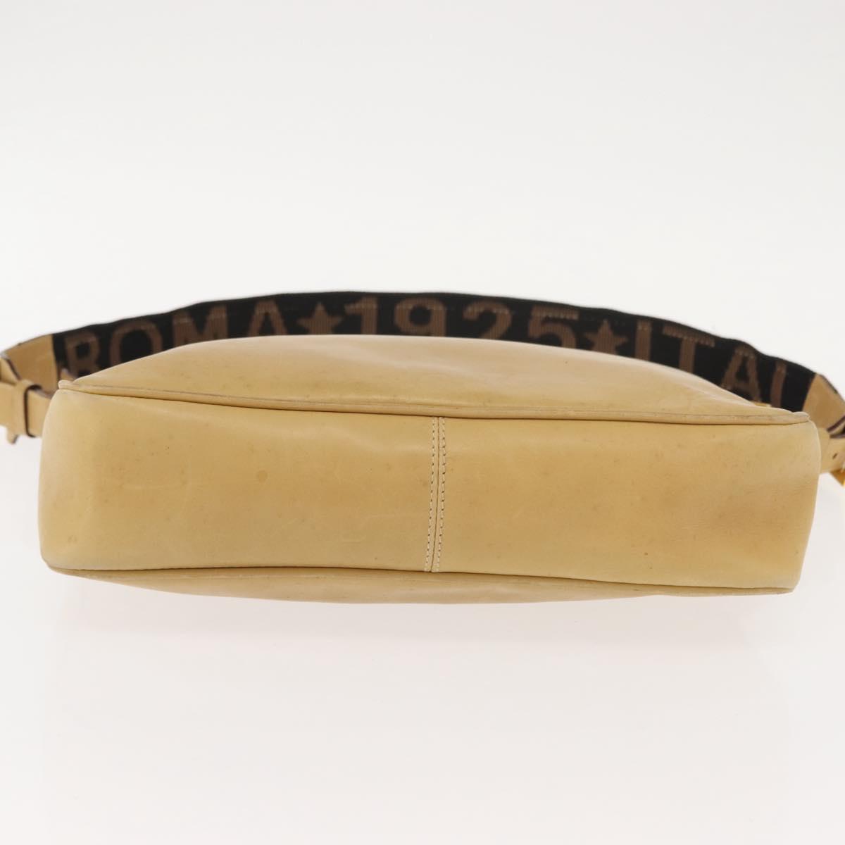 FENDI Shoulder Bag Leather Beige Gold Auth 148863