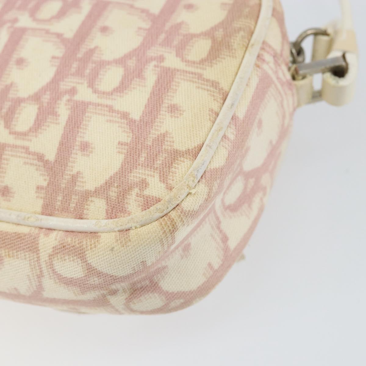 Christian Dior Trotter Canvas Shoulder Bag Pink Silver Auth 148874