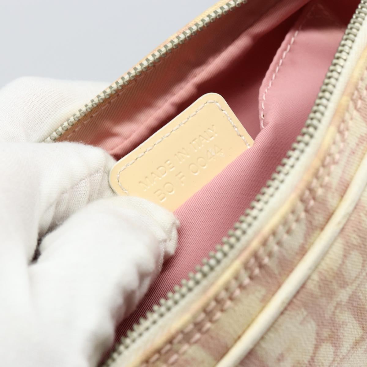 Christian Dior Trotter Canvas Shoulder Bag Pink Silver Auth 148874