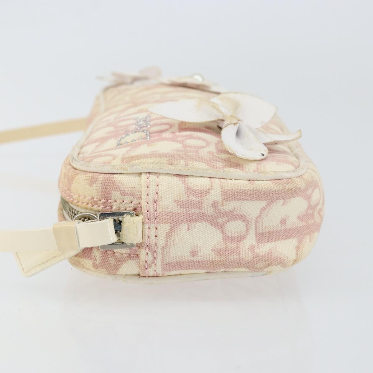 Christian Dior Trotter Canvas Shoulder Bag Pink Silver Auth 148874