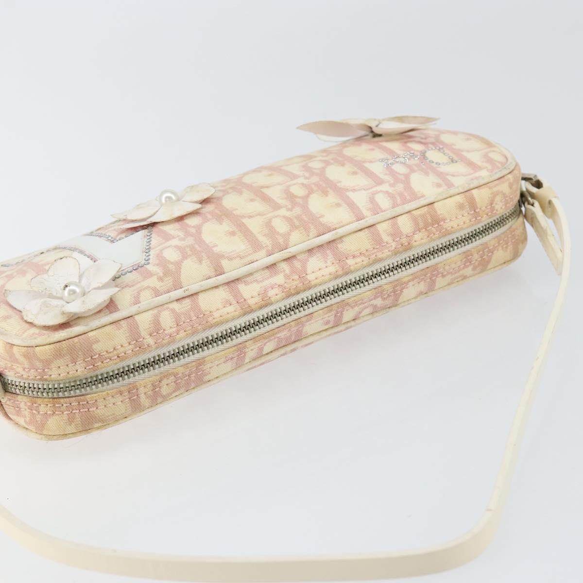 Christian Dior Trotter Canvas Shoulder Bag Pink Silver Auth 148874