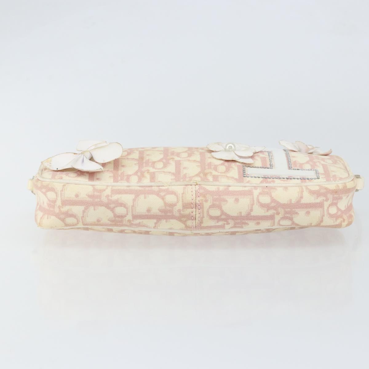 Christian Dior Trotter Canvas Shoulder Bag Pink Silver Auth 148874