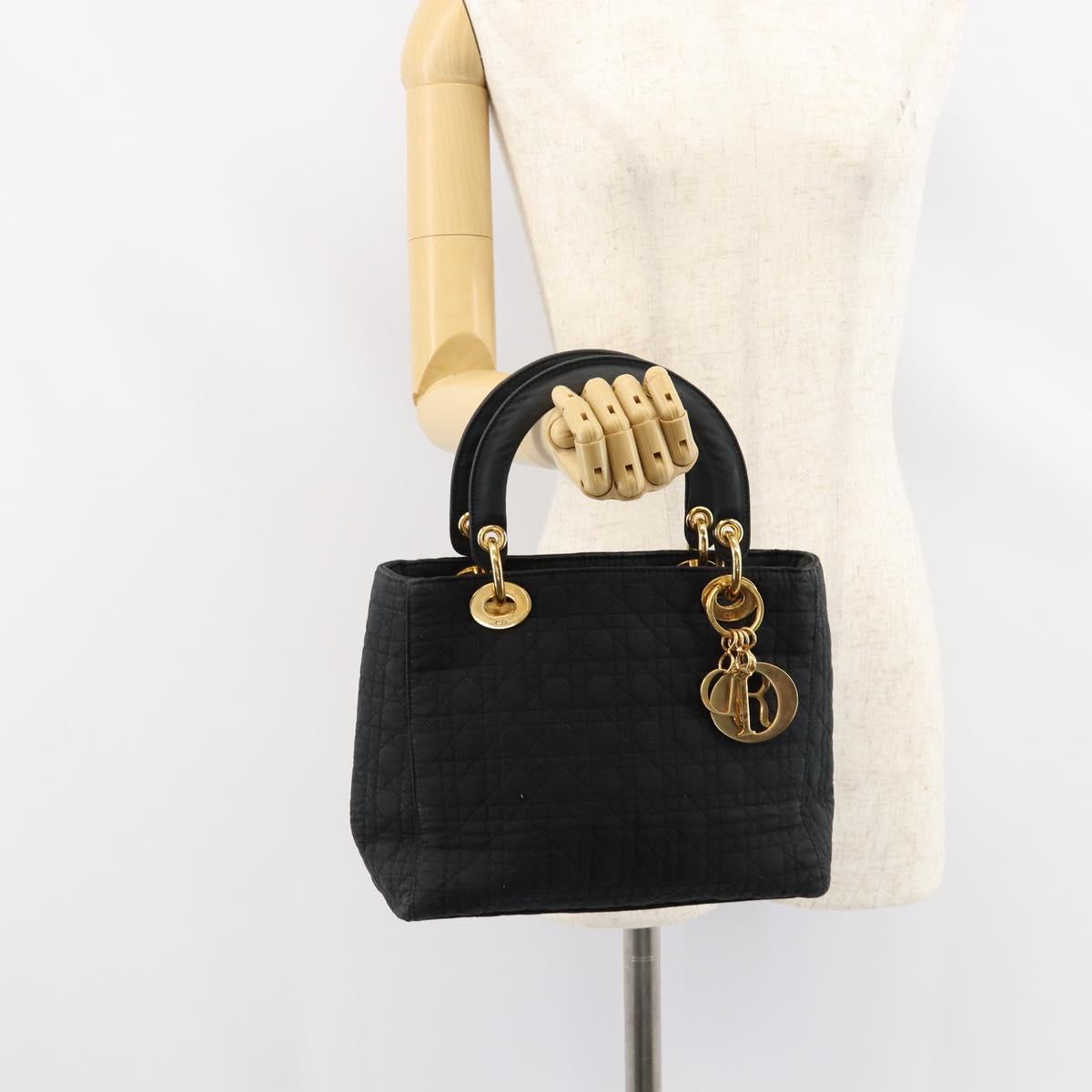 Christian Dior Canage Hand Bag Nylon Black Gold Auth 148879