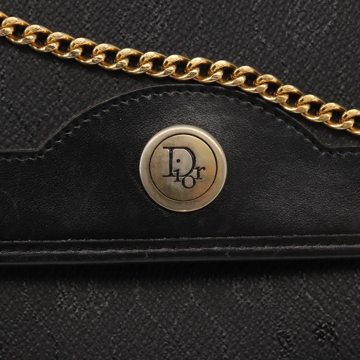 Christian Dior Honeycomb Canvas Chain Shoulder Bag PVC Black Gold Auth 148882