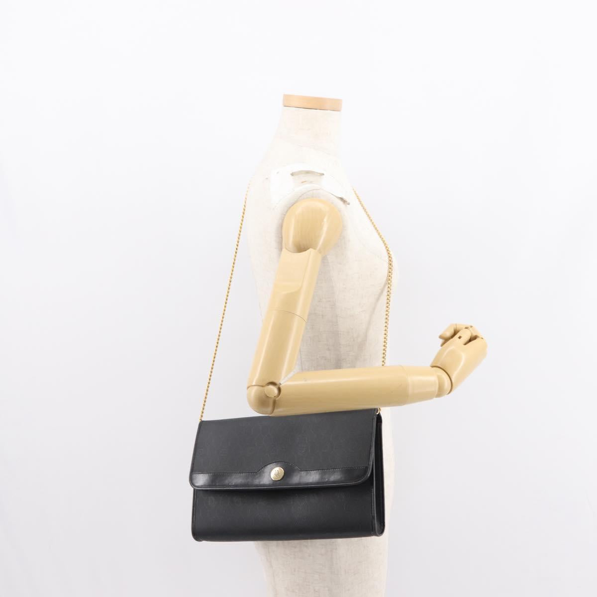 Christian Dior Honeycomb Canvas Chain Shoulder Bag PVC Black Gold Auth 148882
