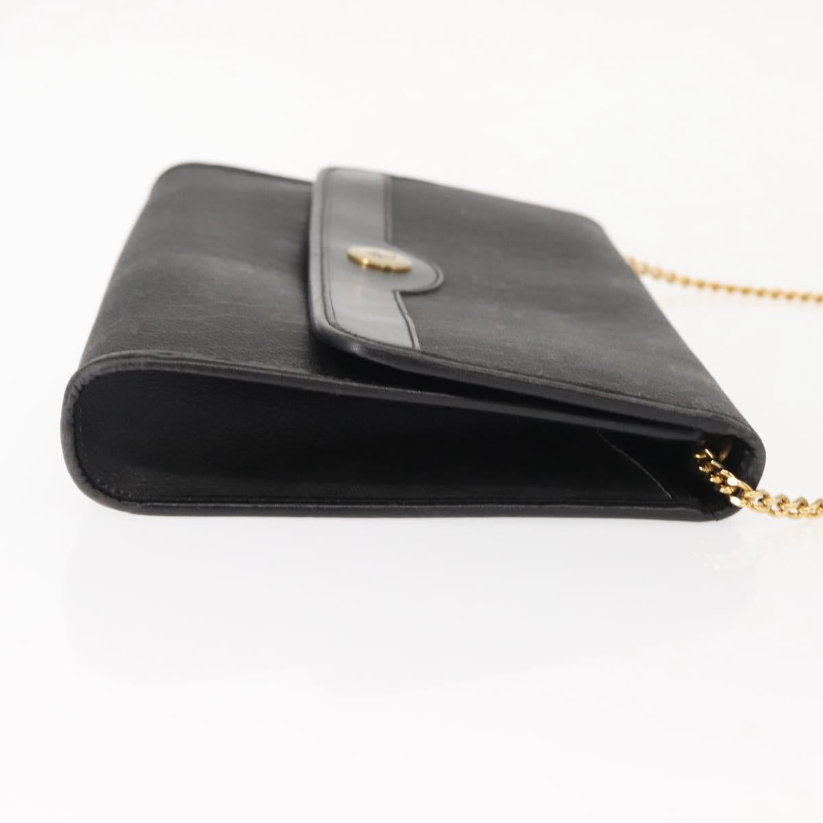 Christian Dior Honeycomb Canvas Chain Shoulder Bag PVC Black Gold Auth 148882