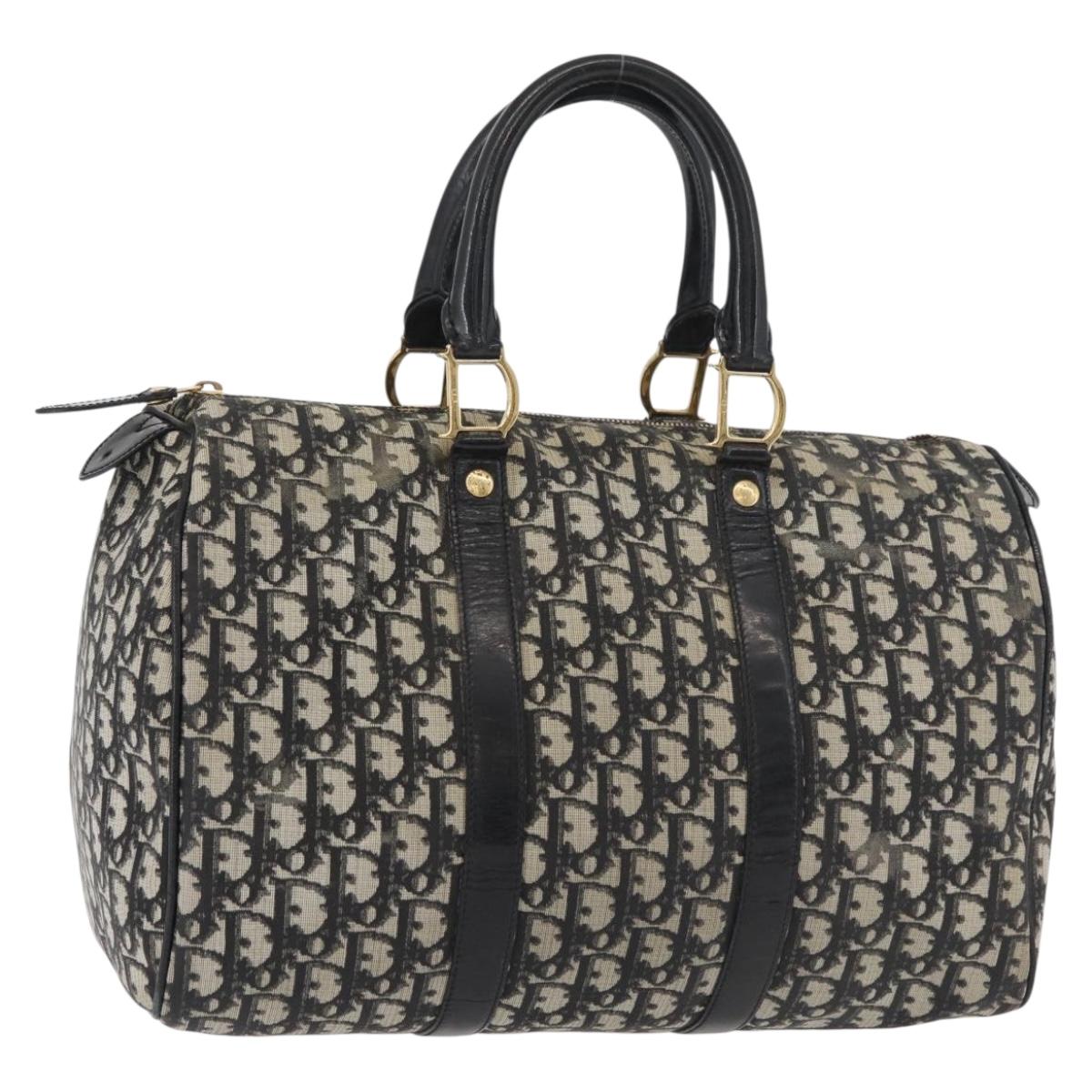 Christian Dior Trotter Canvas Boston Bag PVC Black Gold Auth 148883