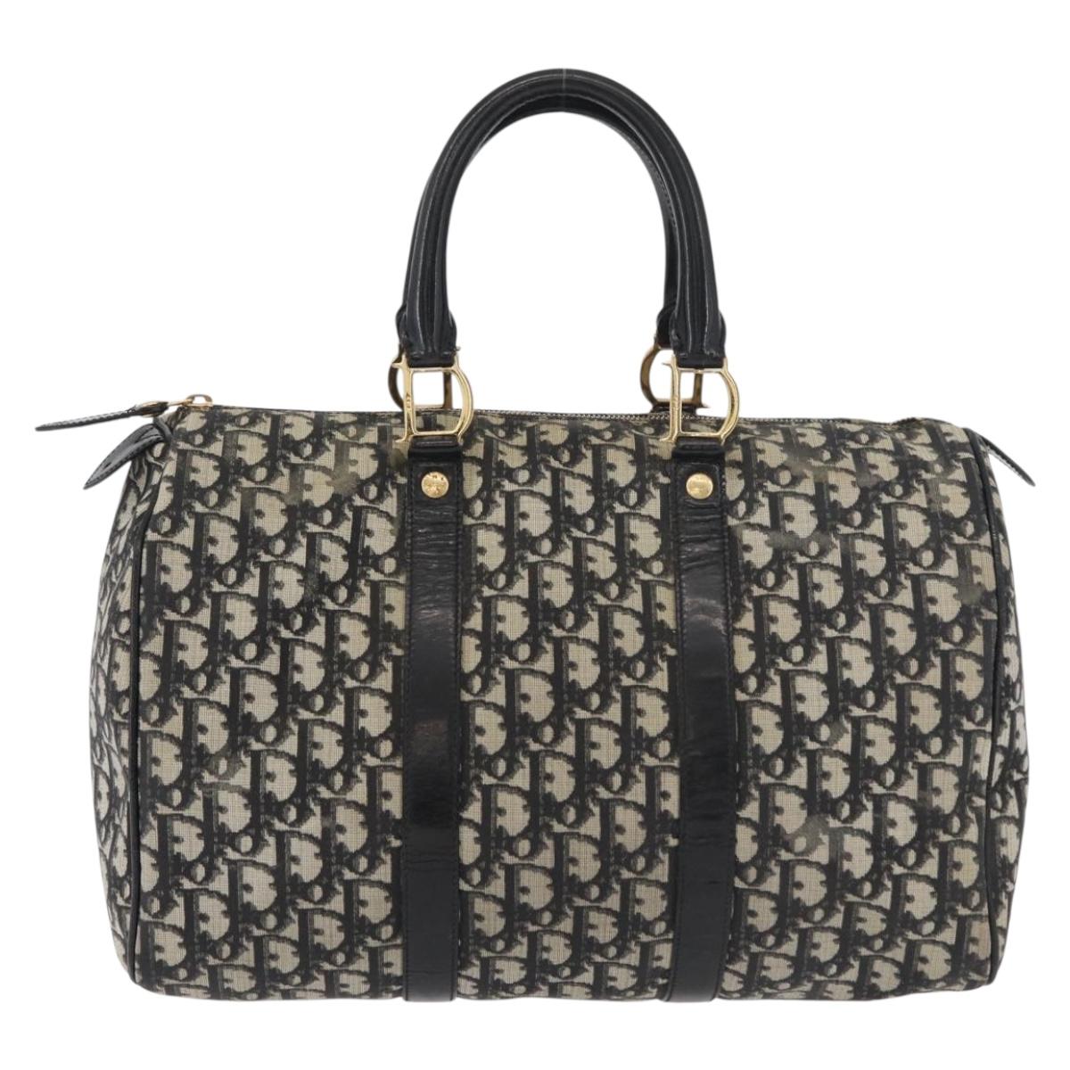 Christian Dior Trotter Canvas Boston Bag PVC Black Gold Auth 148883