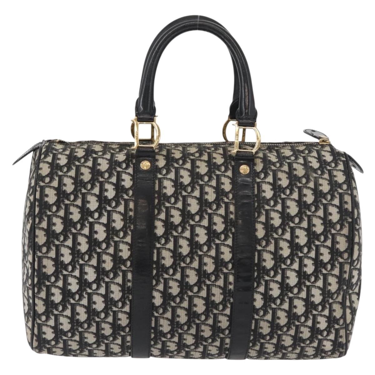 Christian Dior Trotter Canvas Boston Bag PVC Black Gold Auth 148883