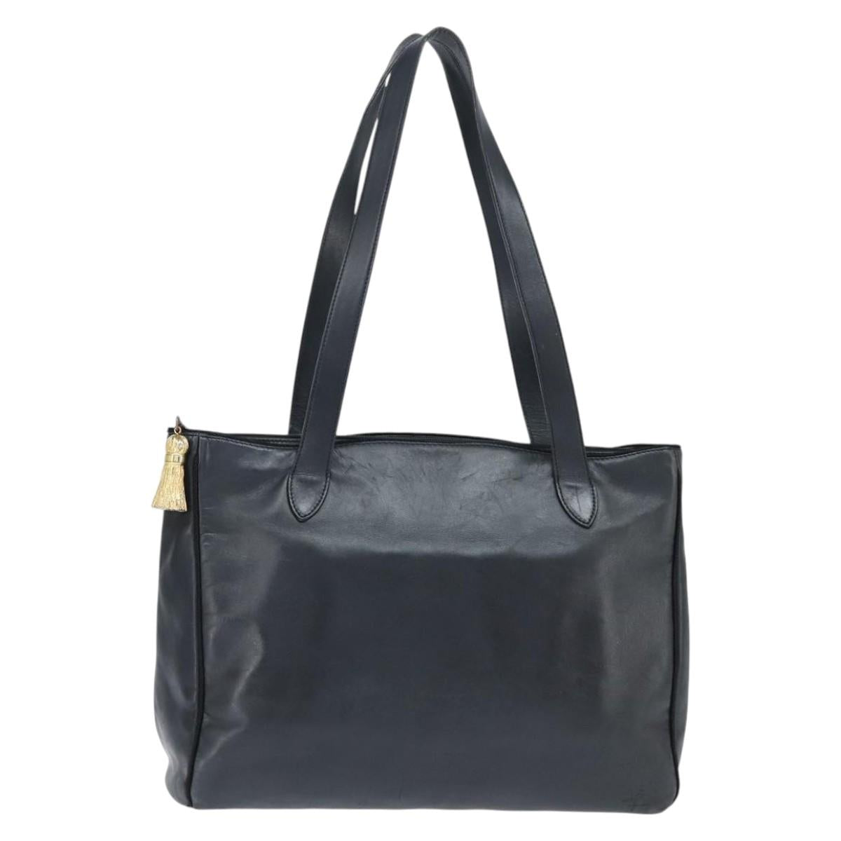 Christian Dior Tote Bag Leather Black Gold Auth 148884