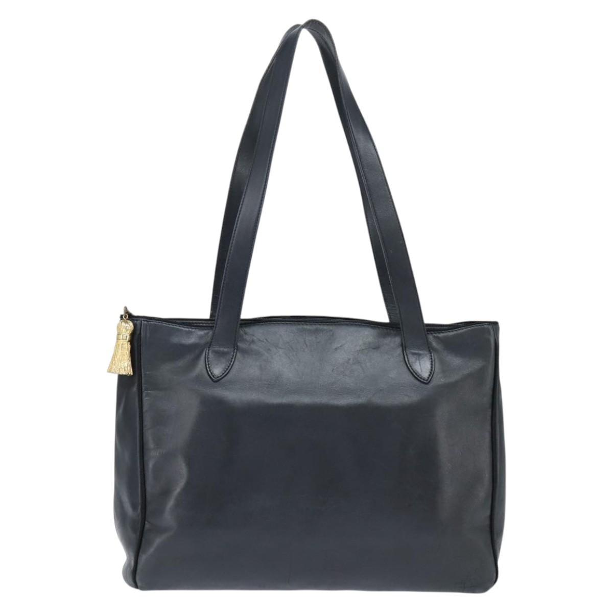 Christian Dior Tote Bag Leather Black Gold Auth 148884