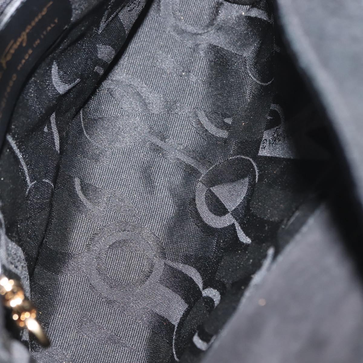 Salvatore Ferragamo Gancini Shoulder Bag Suede Black Gold Auth 148886