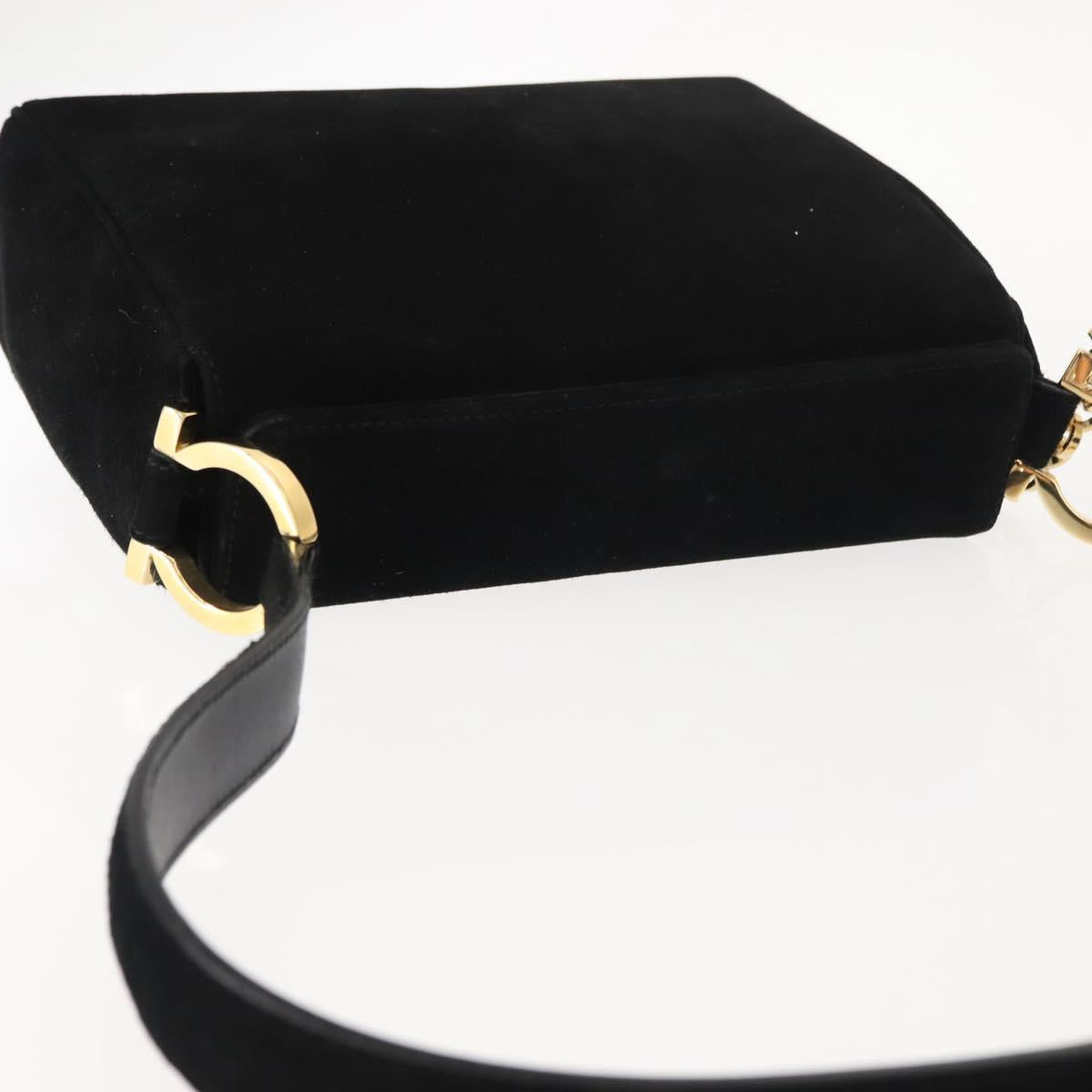 Salvatore Ferragamo Gancini Shoulder Bag Suede Black Gold Auth 148886