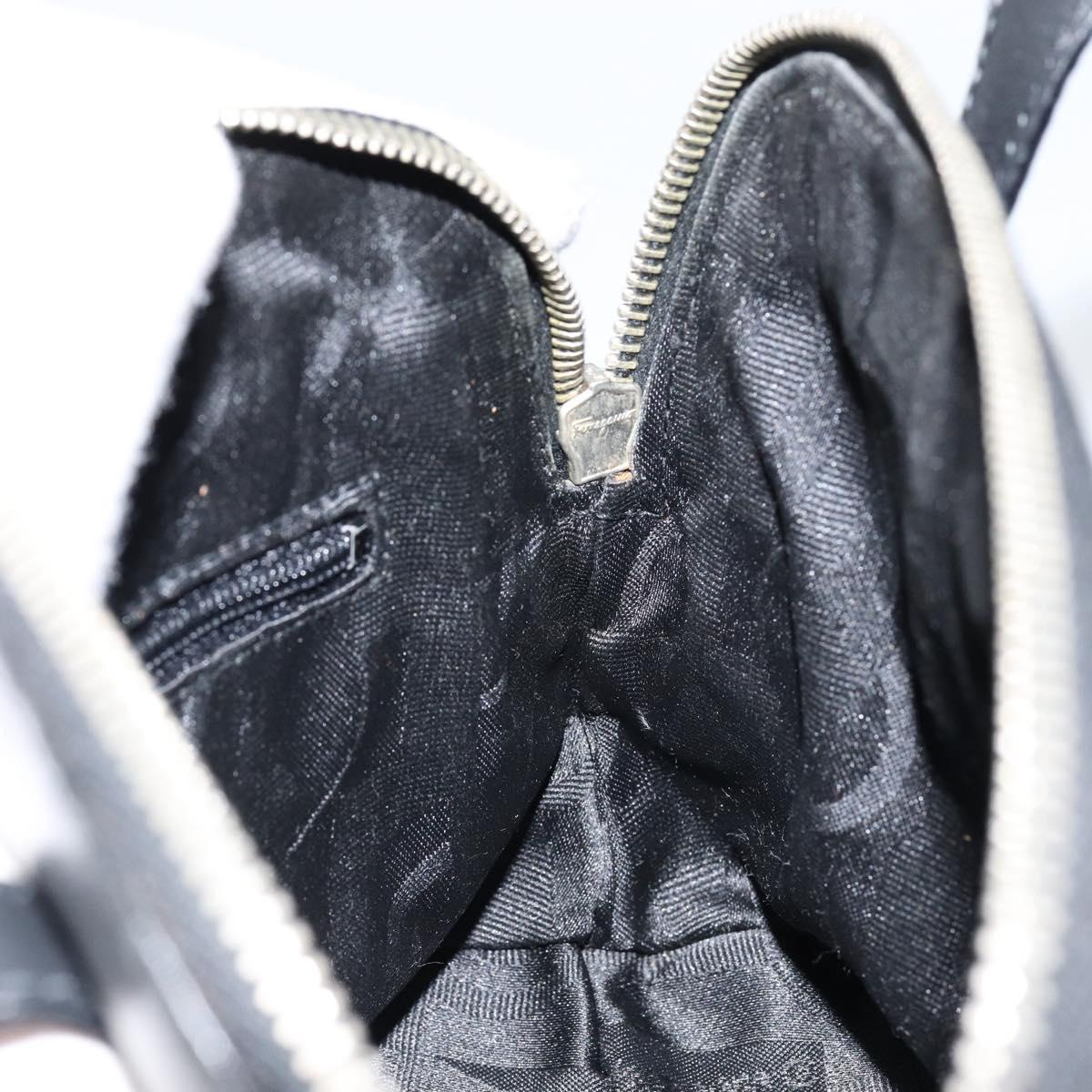 Salvatore Ferragamo Gancini Hand Bag Leather 2way Silver Black Auth 148888